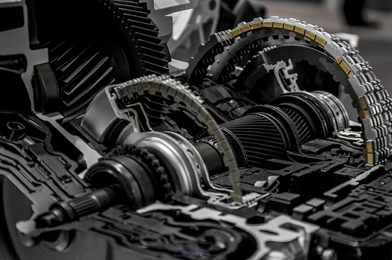 A close up of gears of a transmission.